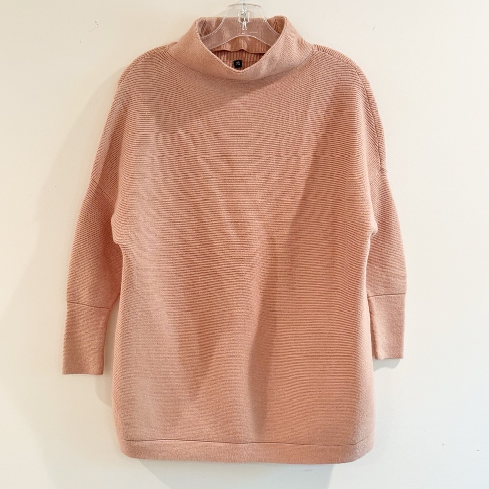 Women’s Turtleneck Batwing Sleeve Oversized Ribbed Knit Tunic Sweater - Picture 10 of 13